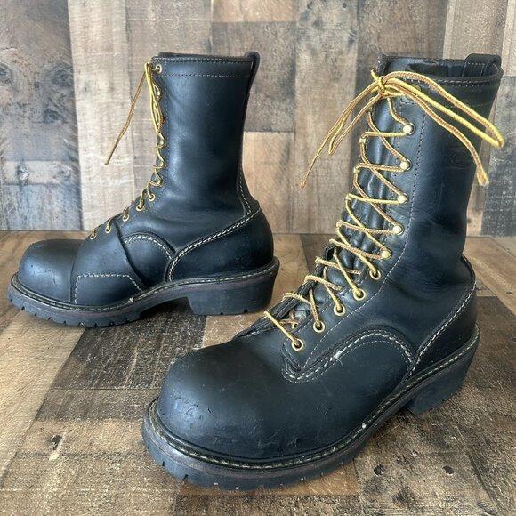 Wesco Logger Steel Toe Black Lace Up Work Boots Mens 11 D - Picture 1 of 12